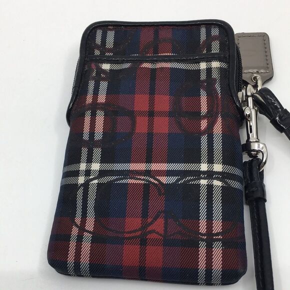 Coach Poppy Tartan Plaid Wristlet with nickel hardware patent leather black trim - Picture 6 of 17